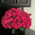Dark Pink English Roses in Black Glass Vase